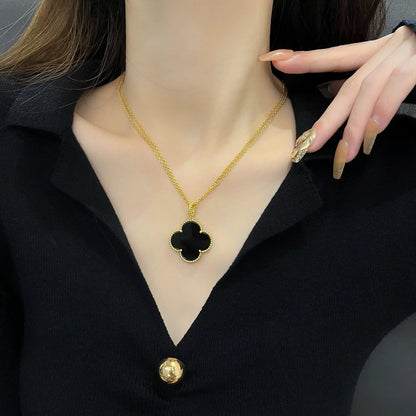 [Noble Jewelry]CLOVER 25MM NECKLACE GOLD ONYX