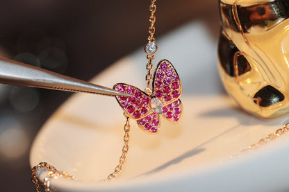 [Noble Jewelry]BUTTERFLY RED DIAMOND ROSE GOLD NECKLACE