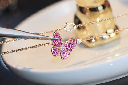 [Noble Jewelry]BUTTERFLY RED DIAMOND ROSE GOLD NECKLACE