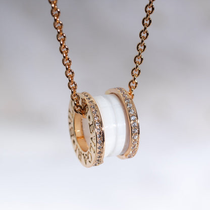 [Noble Jewelry]ZERO 1 WHITE CERAMIC PINK GOLD DIAMOND NECKLACE