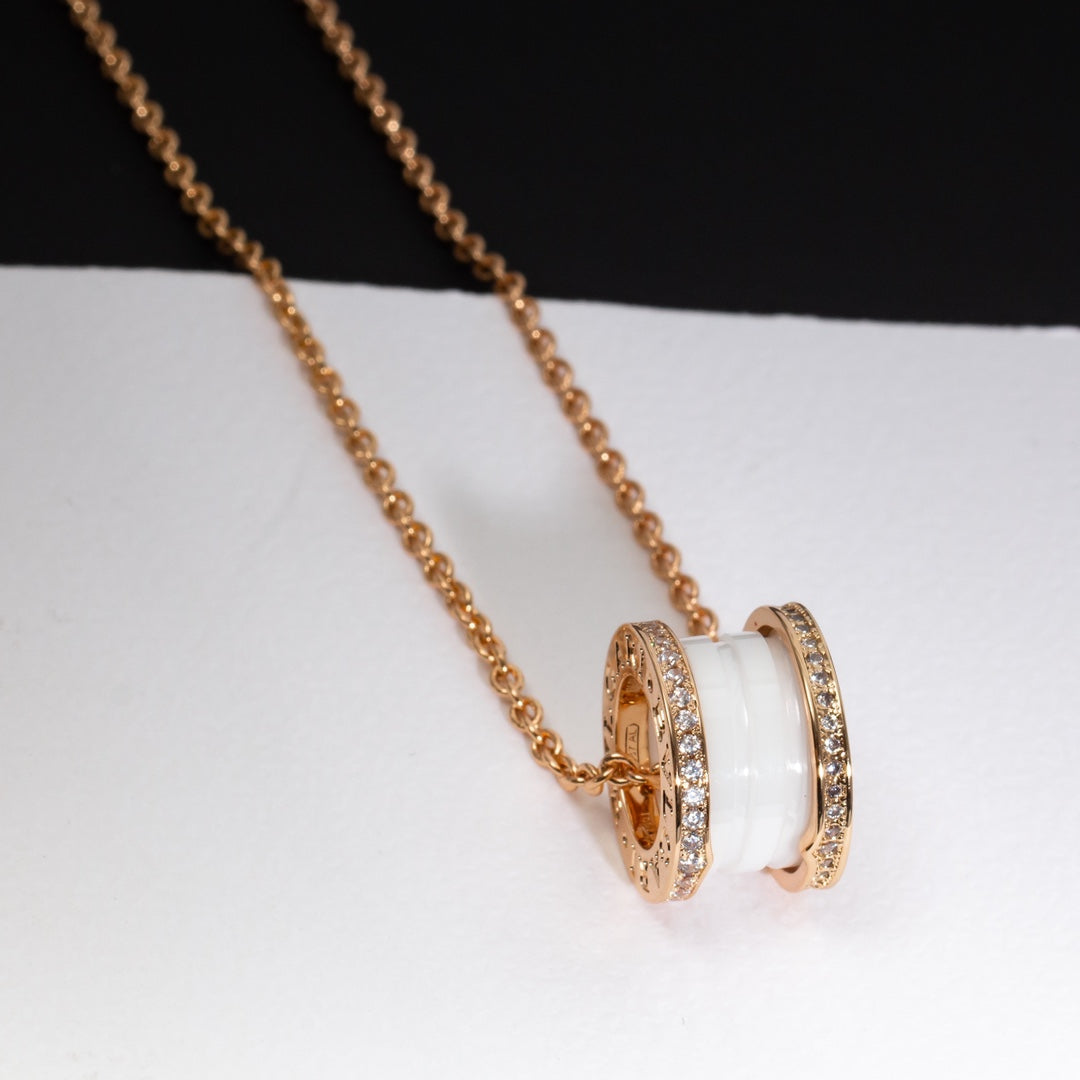 [Noble Jewelry]ZERO 1 WHITE CERAMIC PINK GOLD DIAMOND NECKLACE