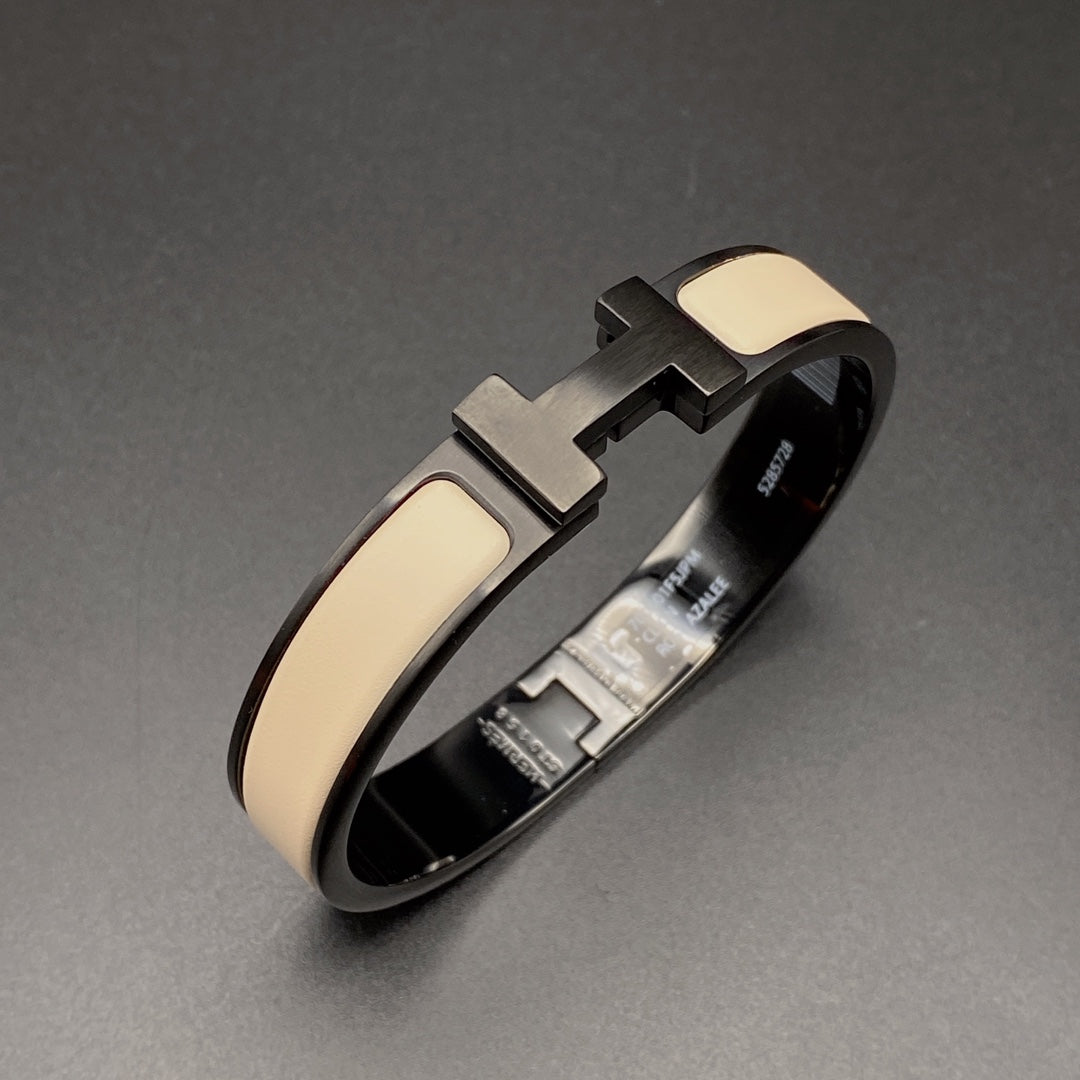 [Edler Schmuck]H ARMBAND 12MM SCHWARZ BEIGE KERAMIK