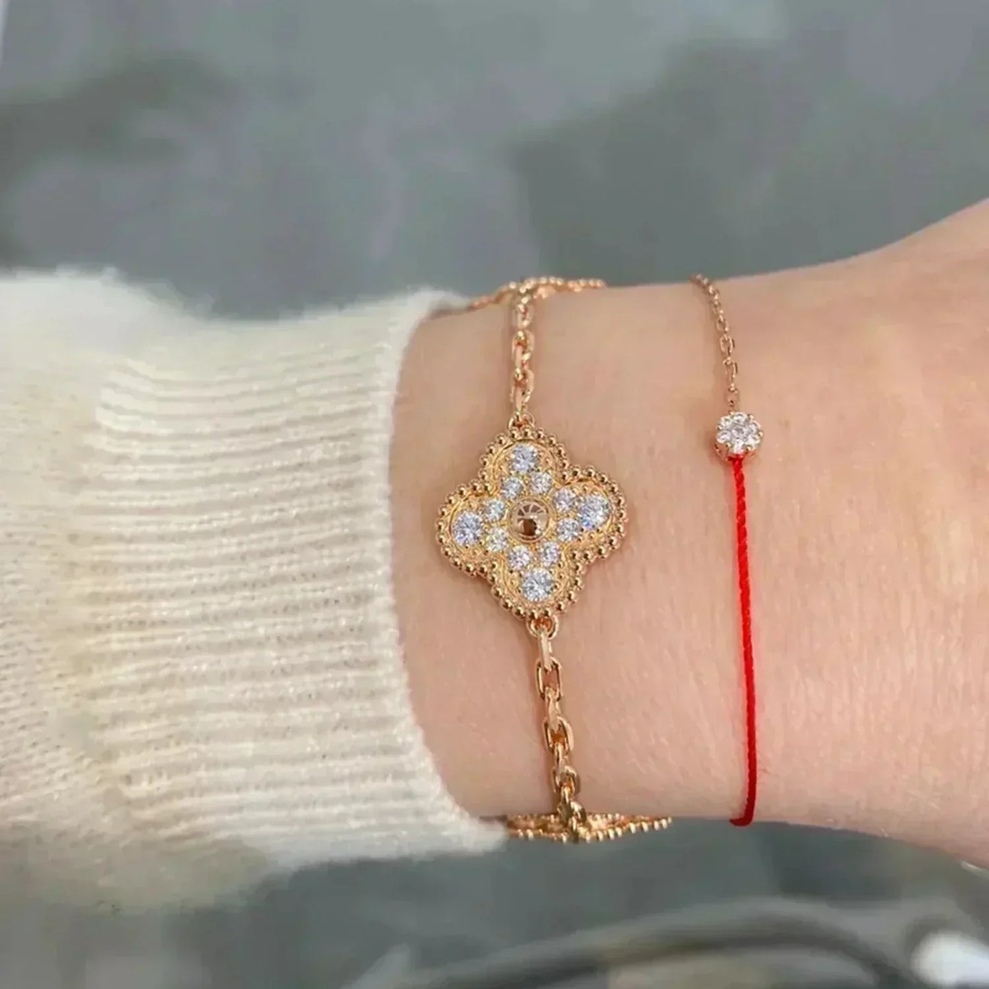 [Noble Jewelry]CLOVER 5 MOTIFS  FULL DIAMOND BRACELET