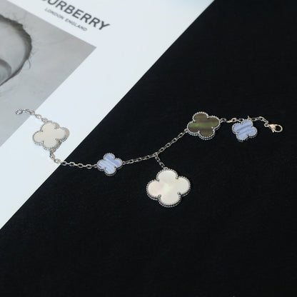 [Noble Jewelry]CLOVER BRACELET 5 MOTIFS MOP CHALCEDONY SILVER