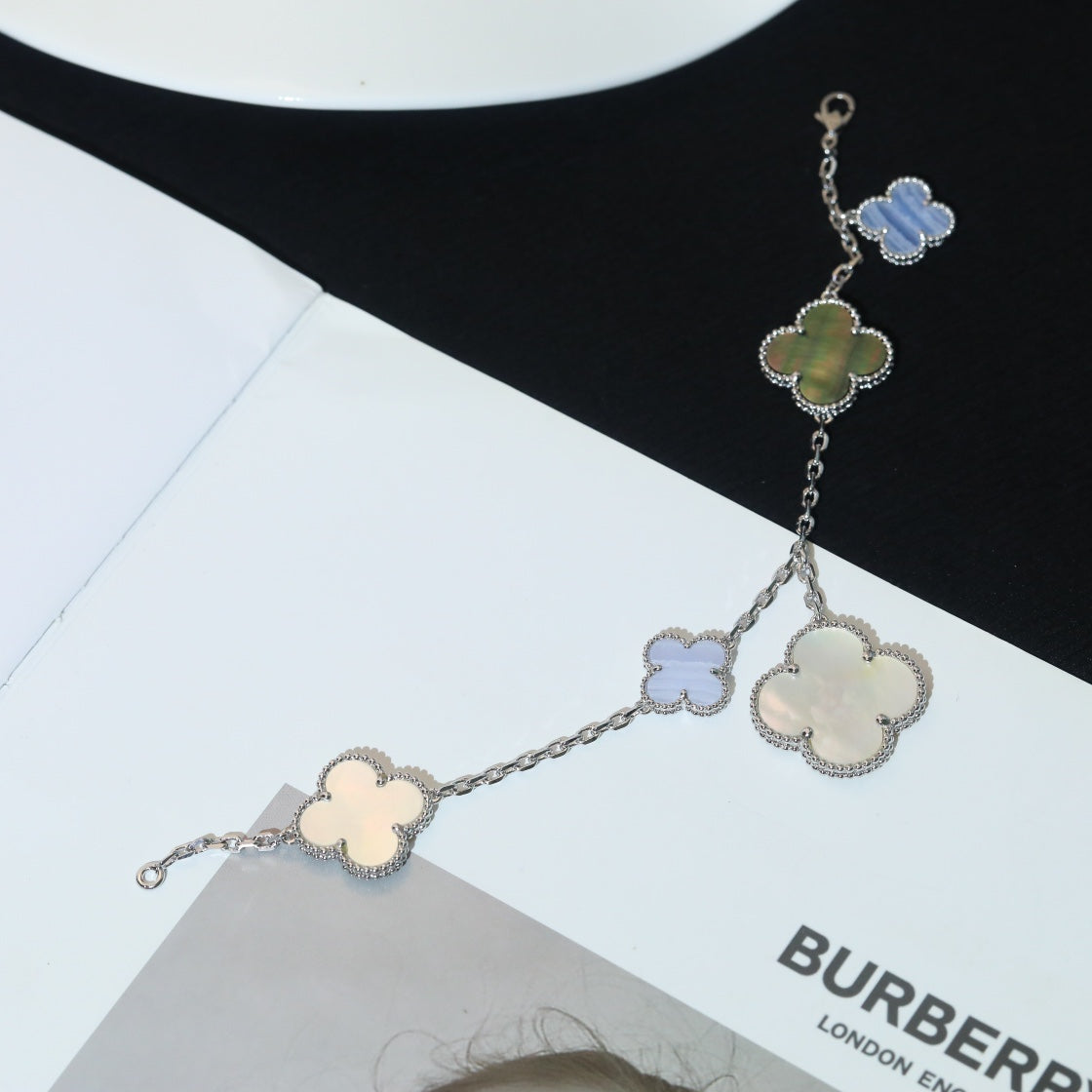 [Noble Jewelry]CLOVER BRACELET 5 MOTIFS MOP CHALCEDONY SILVER