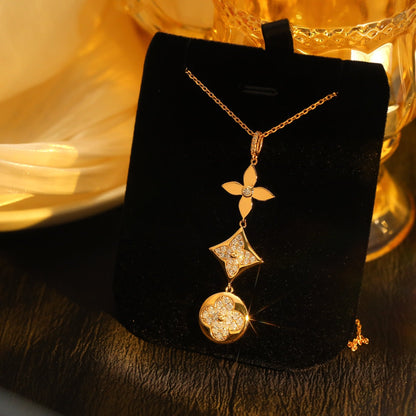 [Noble Jewelry]STAR AND SUN DIAMOND PINK GOLD NECKLACE