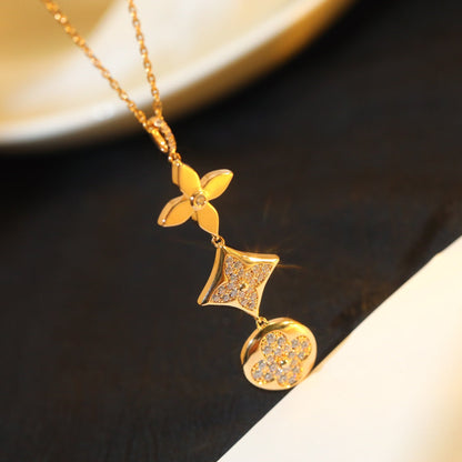 [Noble Jewelry]STAR AND SUN DIAMOND PINK GOLD NECKLACE