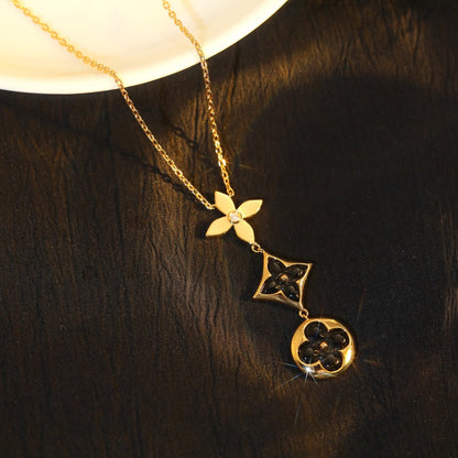 [Noble Jewelry]STAR AND SUN ONYX PINK GOLD NECKLACE