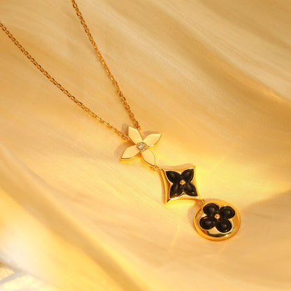 [Noble Jewelry]STAR AND SUN ONYX PINK GOLD NECKLACE