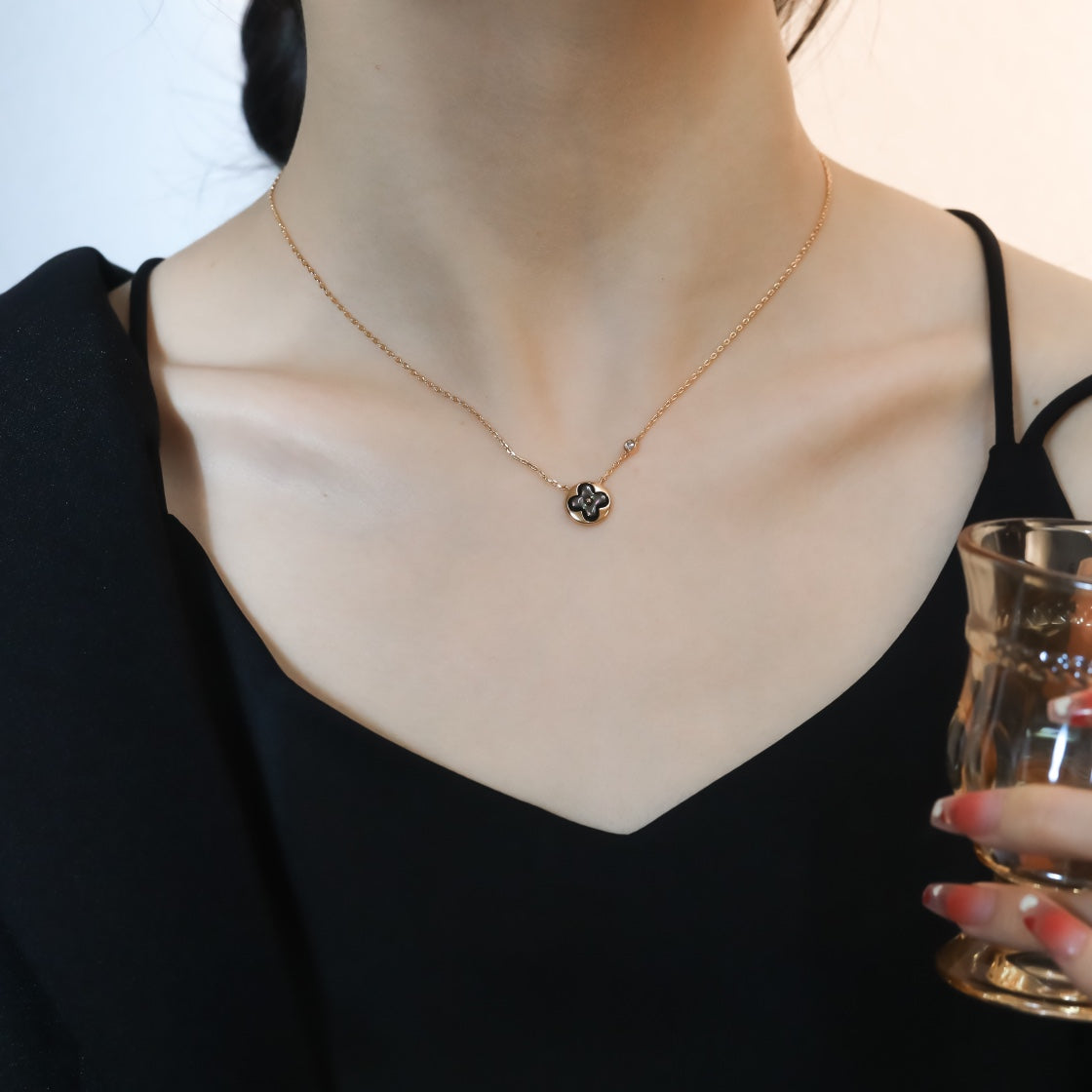 [Noble Jewelry]SUN PEDANT PINK GOLD 1 DIAMOND NECKLACE