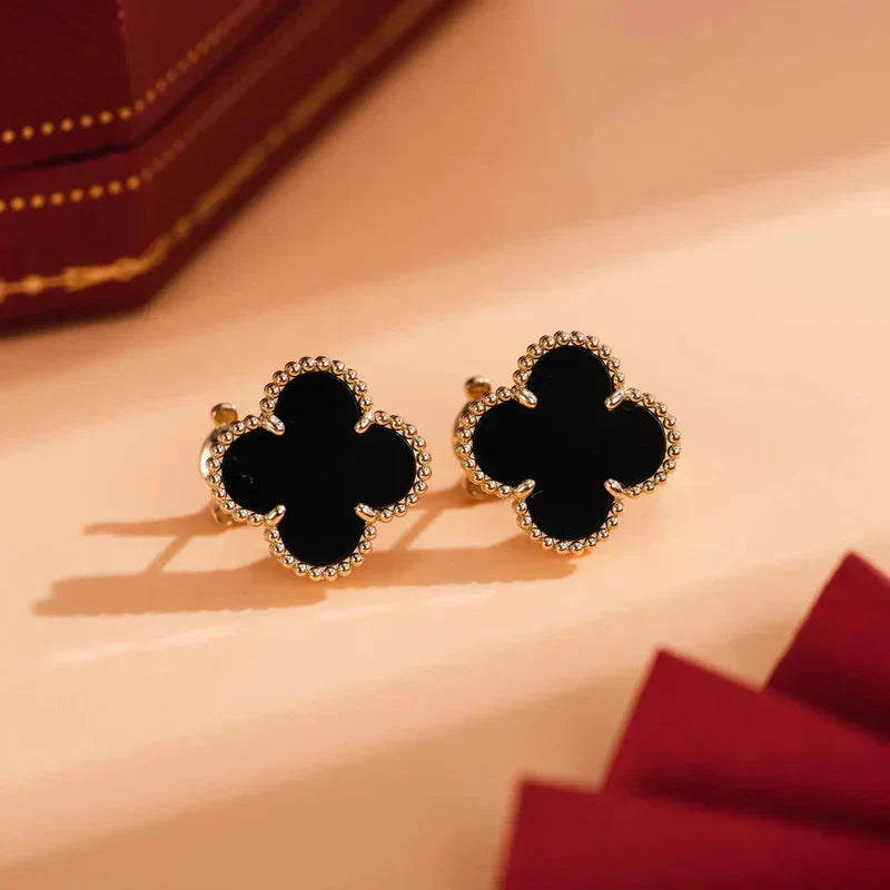 [Noble Jewelry]CLOVER MEDIUM 1 MOTIFS  ONYX STUD EARRINGS