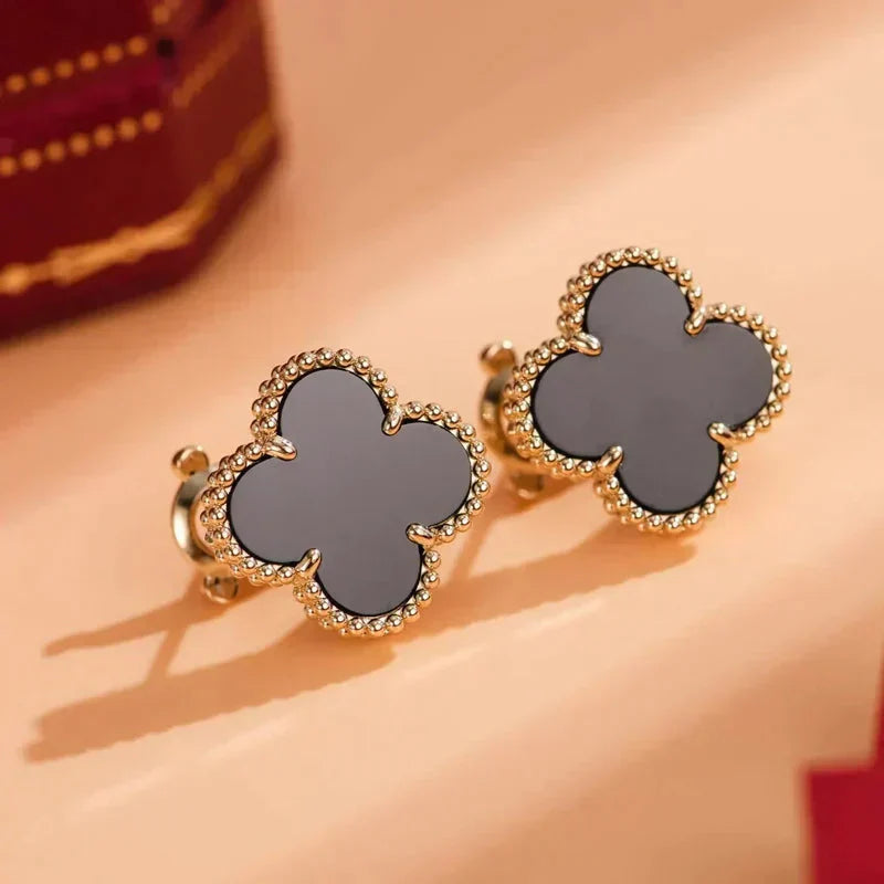 [Noble Jewelry]CLOVER MEDIUM 1 MOTIFS  ONYX STUD EARRINGS