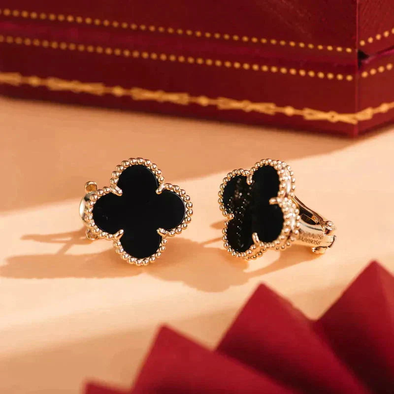 [Noble Jewelry]CLOVER MEDIUM 1 MOTIFS  ONYX STUD EARRINGS