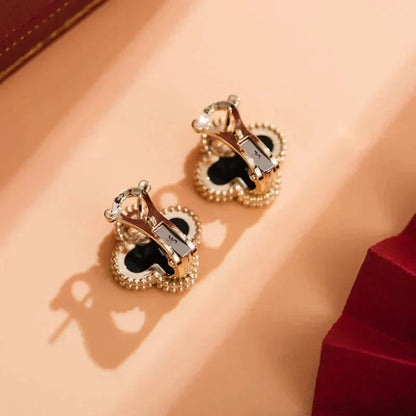 [Noble Jewelry]CLOVER MEDIUM 1 MOTIFS  ONYX STUD EARRINGS