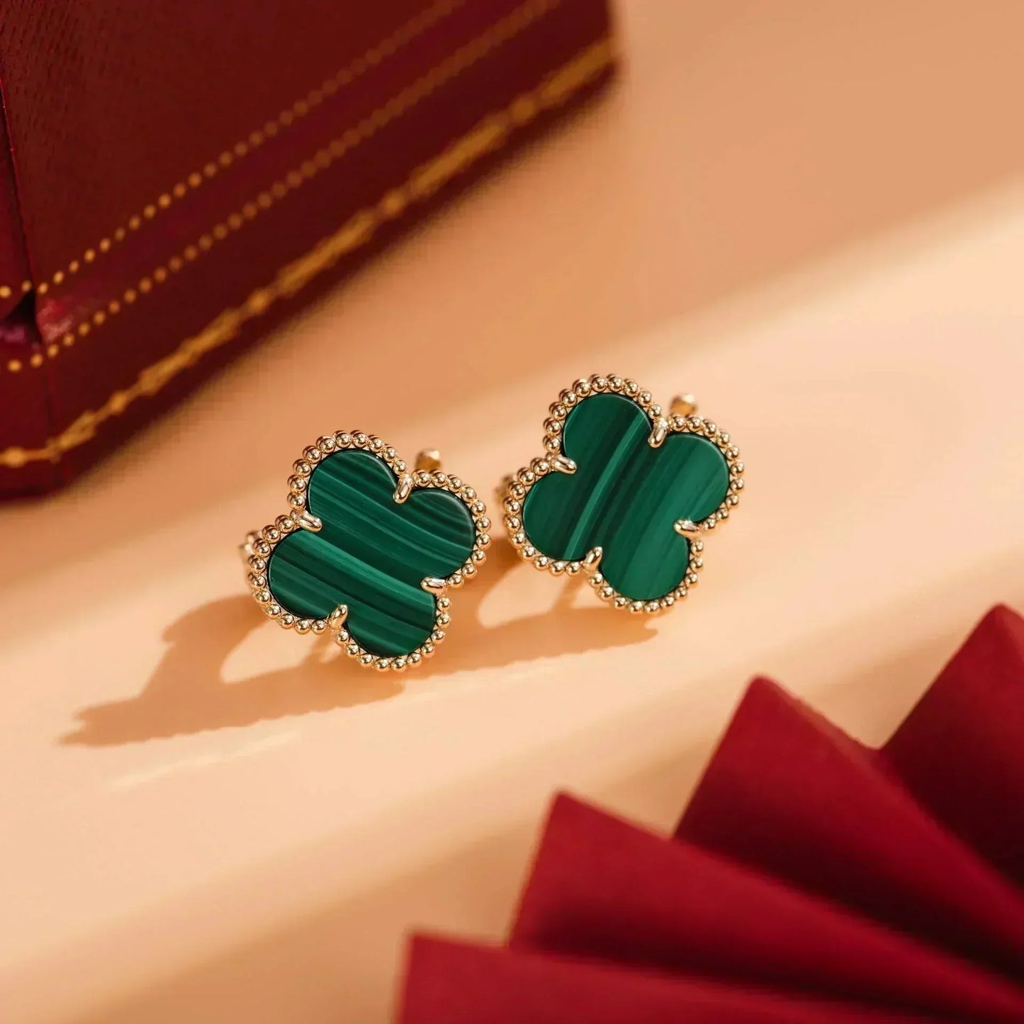 [Noble Jewelry]CLOVER MEDIUM 1 MOTIFS MALACHITE  EARRINGS