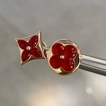 [Noble Jewelry]STAR AND SUN PINK GOLD CARNELIAN STUD EARRINGS