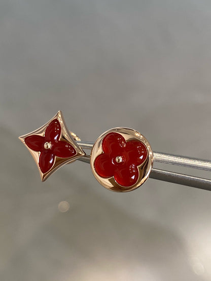 [Noble Jewelry]STAR AND SUN PINK GOLD CARNELIAN STUD EARRINGS