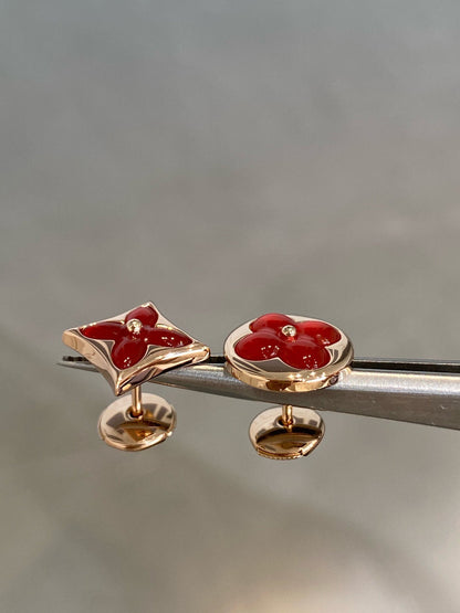 [Noble Jewelry]STAR AND SUN PINK GOLD CARNELIAN STUD EARRINGS