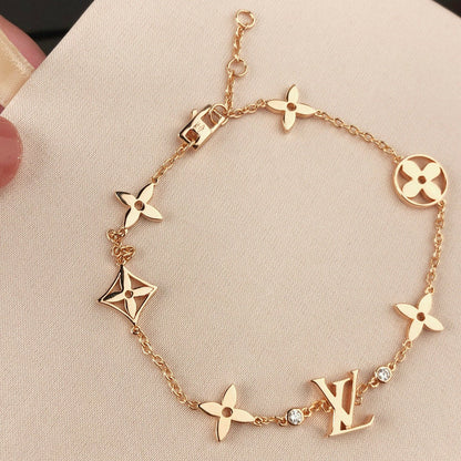 [Noble Jewelry]STAR AND SUN 7 MOTIFS GOLD BRACELET