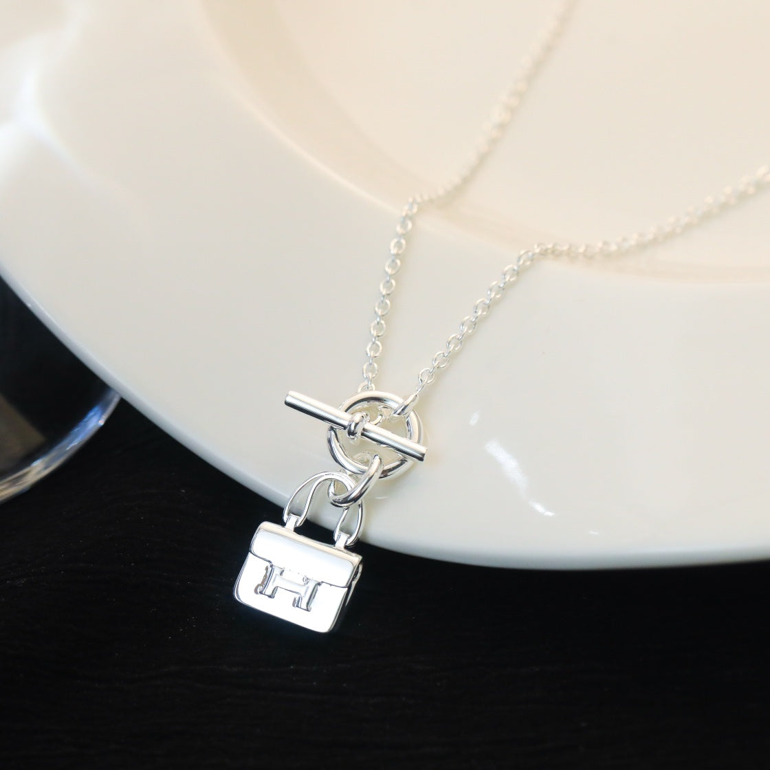 [Noble Jewelry]POP H PEDANT SILVER NECKLACE