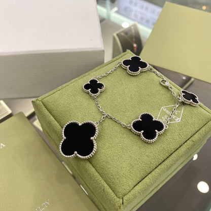 [Noble Jewelry]CLOVER 5 MOTIFS SIVLER ONYX BRACELET