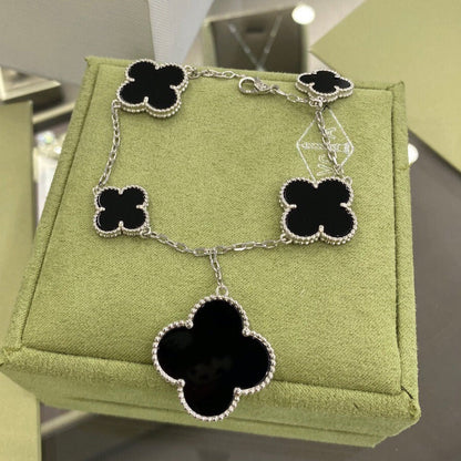 [Noble Jewelry]CLOVER 5 MOTIFS SIVLER ONYX BRACELET