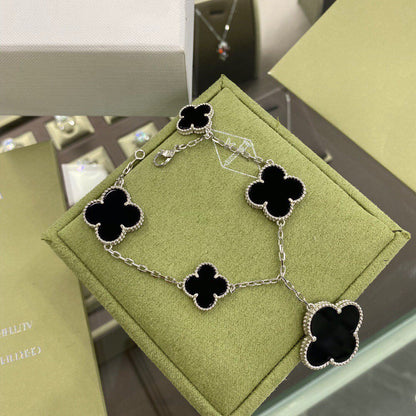 [Noble Jewelry]CLOVER 5 MOTIFS SIVLER ONYX BRACELET