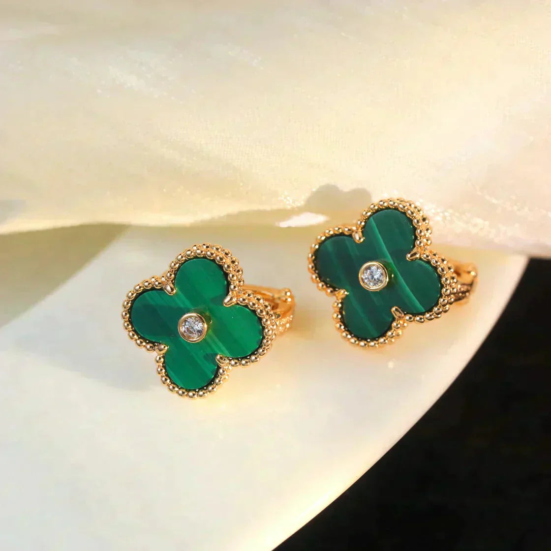 [Noble Jewelry]CLOVER MEDIUM 1 MOTIFS MALACHITE DIAMOND EARRINGS