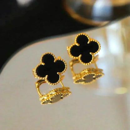 [Noble Jewelry]CLOVER MEDIUM 1 MOTIFS  ONYX STUD EARRINGS