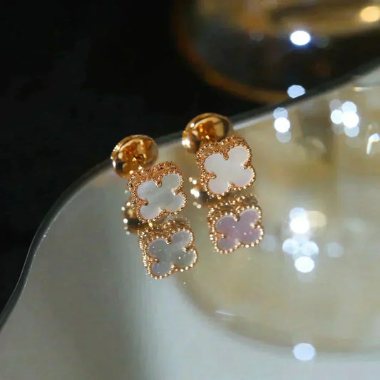 [Noble Jewelry]CLOVER MINI 9.5MM WHITE MOP EARRINGS