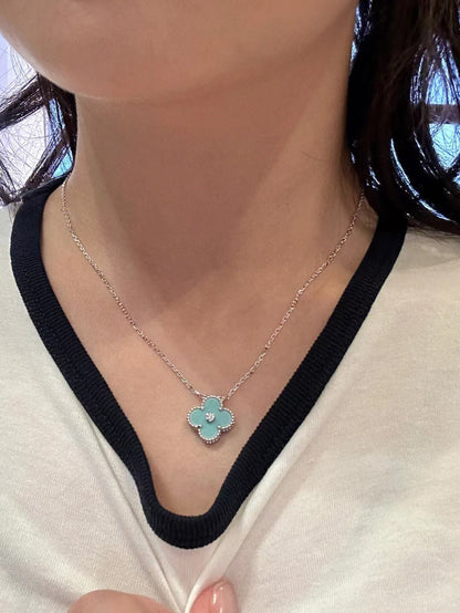 [Noble Jewelry]CLOVER 1 DIAMOND LIGHT BLUE SILVER NECKLACE