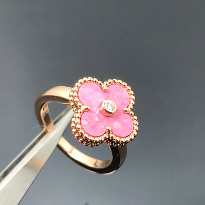 [Edler Schmuck] KLEEBLATT-RHODONIT-RING AUS ROSÉGOLD