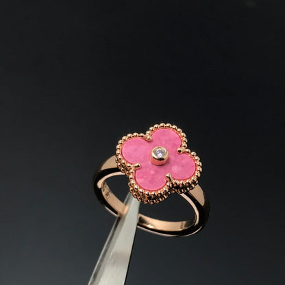 [Edler Schmuck] KLEEBLATT-RHODONIT-RING AUS ROSÉGOLD