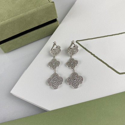 [Noble Jewelry]CLOVER 3 MOTIF DIAMOND SILVER DROP EARRINGS