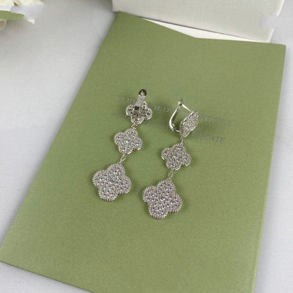 [Noble Jewelry]CLOVER 3 MOTIF DIAMOND SILVER DROP EARRINGS