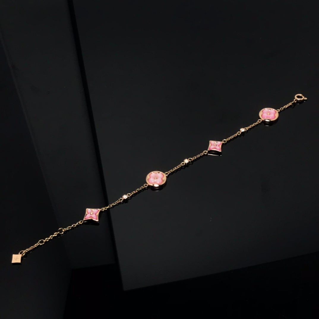 [Noble Jewelry]STAR AND SUN 4 MOTIF PINK MOP PINK GOLD BRACELET