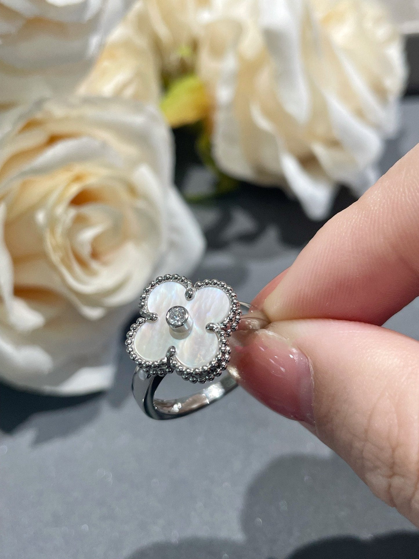 [Edler Schmuck] CLOVER SILBER MOP DIAMANT RING