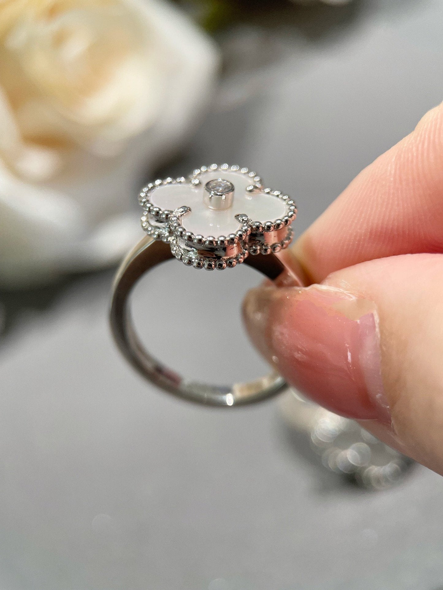 [Edler Schmuck] CLOVER SILBER MOP DIAMANT RING