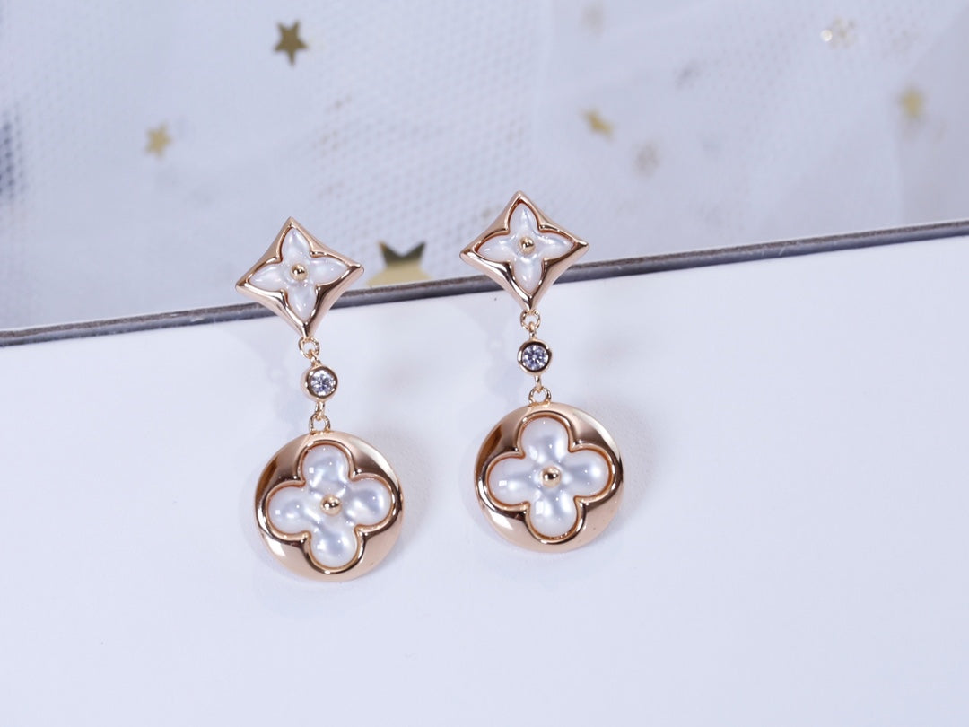 [Noble Jewelry]STAR AND SUN PINK GOLD MOP DROP EARRINGS