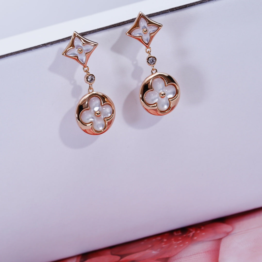 [Noble Jewelry]STAR AND SUN PINK GOLD MOP DROP EARRINGS