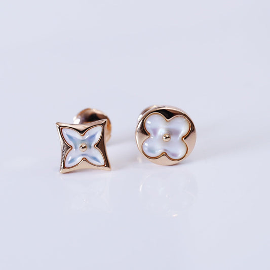 [Noble Jewelry]STAR AND SUN PINK GOLD MOP STUD EARRINGS