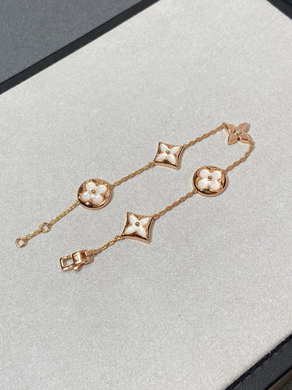 [Noble Jewelry]STAR AND SUN 5 MOTIF MOP PINK GOLD BRACELET