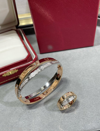 [Noble Jewelry]LOVE PINK GOLD SILVER DIAMOND DOUBLE RING