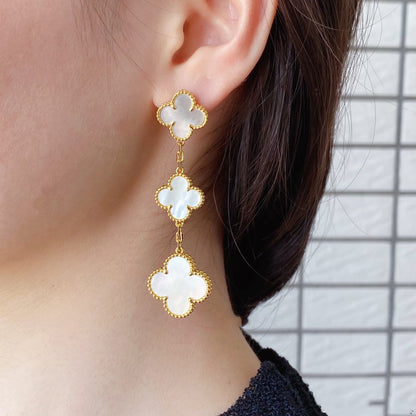 [Noble Jewelry]CLOVER MOP 3 MOTIFS GOLD EARRINGS