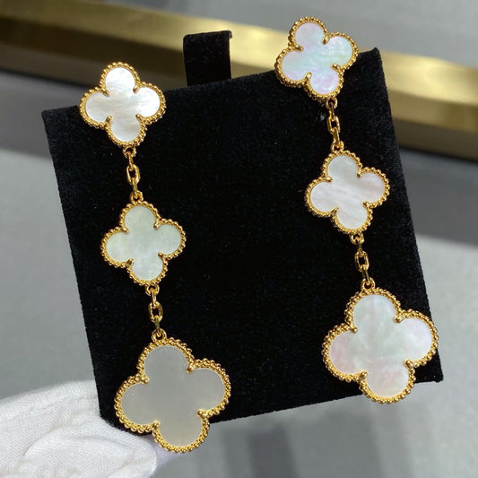 [Noble Jewelry]CLOVER MOP 3 MOTIFS GOLD EARRINGS