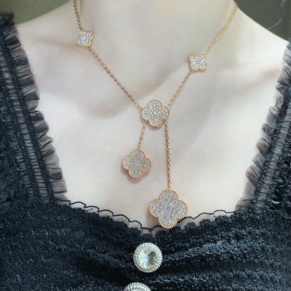 [Noble Jewelry]CLOVER 6 MOTIF DIAMOND PAVED NECKLACE