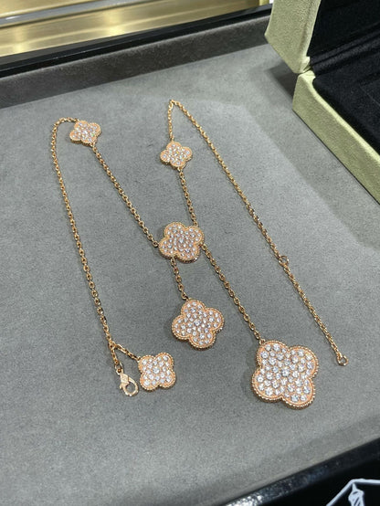 [Noble Jewelry]CLOVER 6 MOTIF DIAMOND PAVED NECKLACE