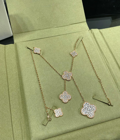 [Noble Jewelry]CLOVER 6 MOTIF DIAMOND PAVED NECKLACE