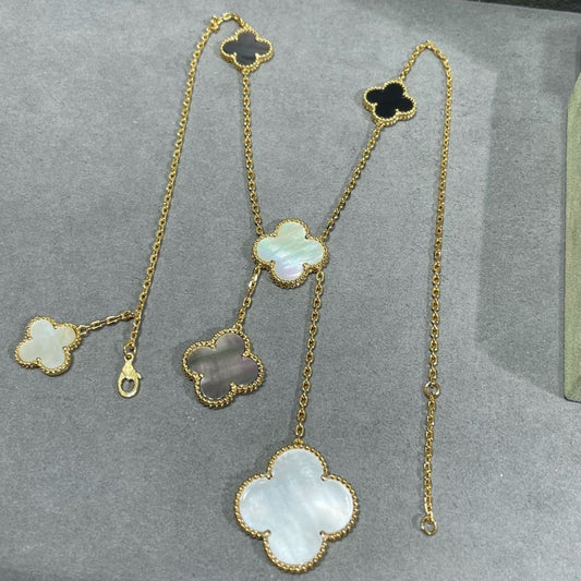 [Noble Jewelry]CLOVER 6 MOTIF MOP ONYX GOLD NECKLACE