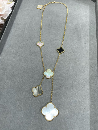 [Noble Jewelry]CLOVER 6 MOTIF MOP ONYX GOLD NECKLACE